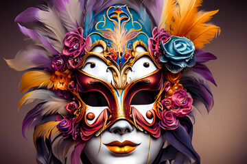 Luxoriöse, venezianische Maske in bunten Farben, Karneval