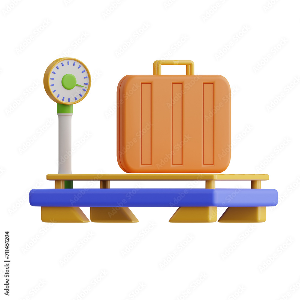 Poster 3d luggage scale model stress-free travel with precise weight measurement. 3d illustration, 3d eleme
