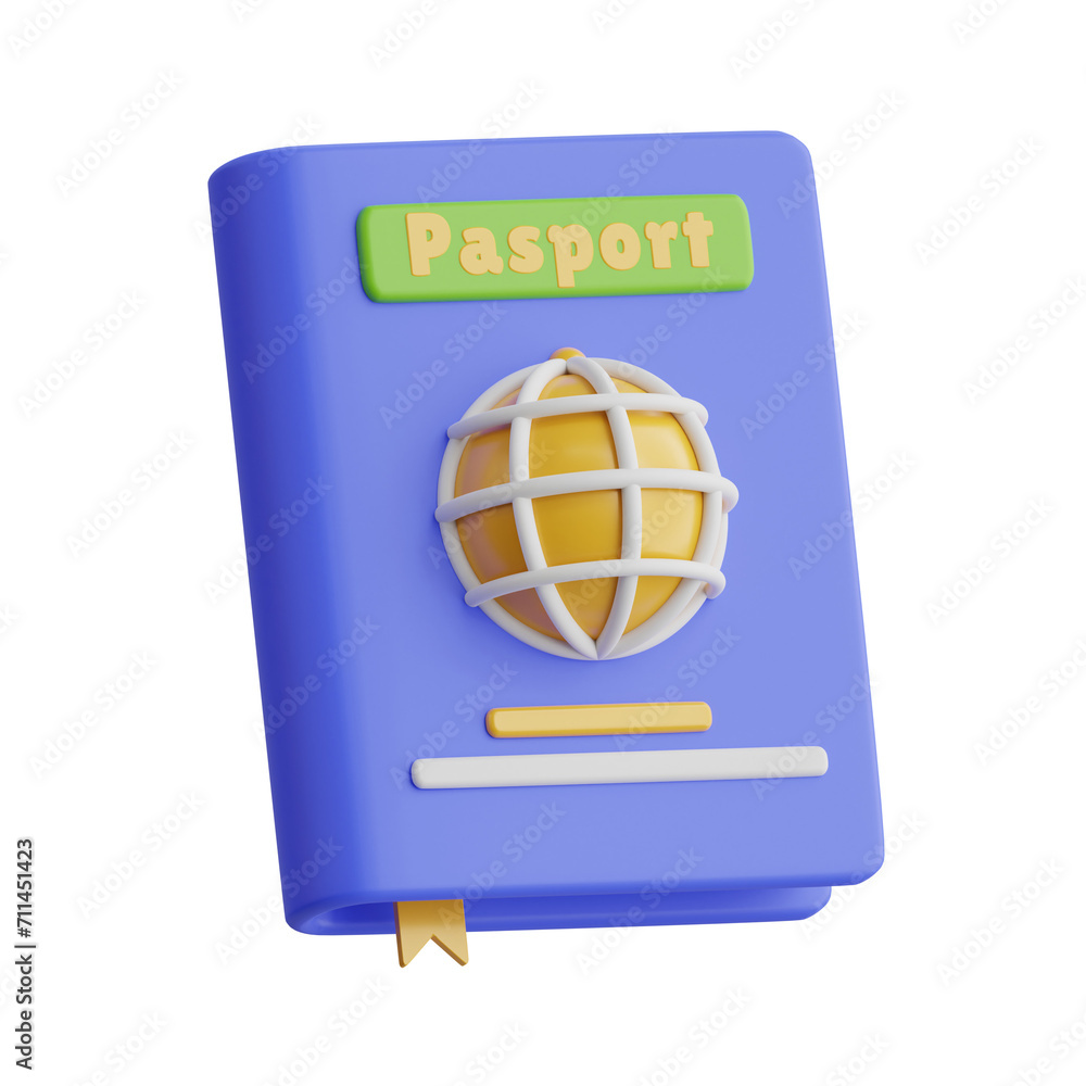 Poster 3d passport model your ticket to adventures around the world. 3d illustration, 3d element, 3d render