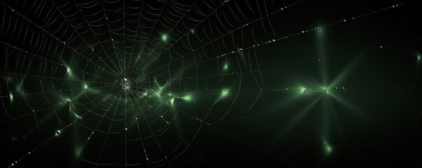 Naklejka na ściany i meble Abstract spider web like digital glass frame with glow, on black background, empty copy space Generative Ai