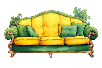 green sofa isolated on PNG Background. Generative Ai.