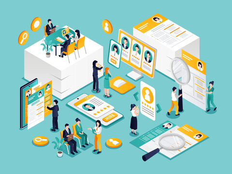 Recruiting agency isometric cartoon composition