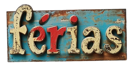 Placa retr&ocirc; escrito &ldquo;F&eacute;rias&rdquo; criado por IA