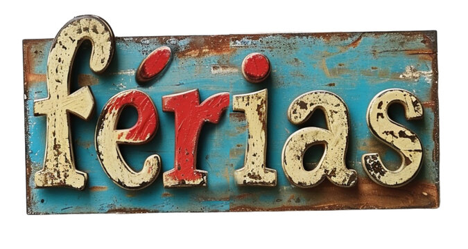 Placa retr&ocirc; escrito &ldquo;F&eacute;rias&rdquo; criado por IA