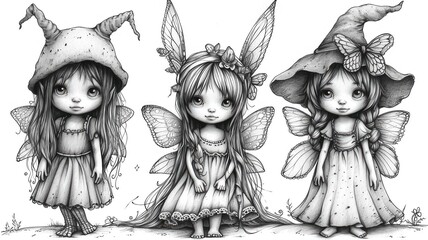 Funny Fairies. Whimsical Wonders. A Black and White Coloring Book for Kids