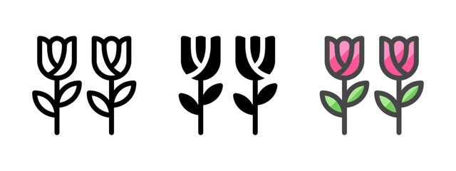 Multipurpose flowers vector icon in outline, glyph, filled outline style. Three icon style variants in one pack.
