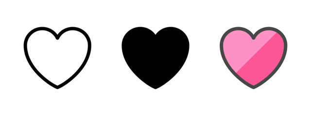 Multipurpose heart vector icon in outline, glyph, filled outline style. Three icon style variants in one pack.