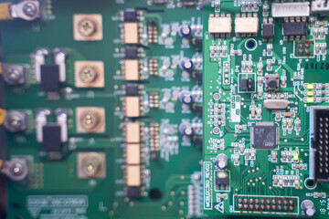 Close-up shot of green electronic circuit board