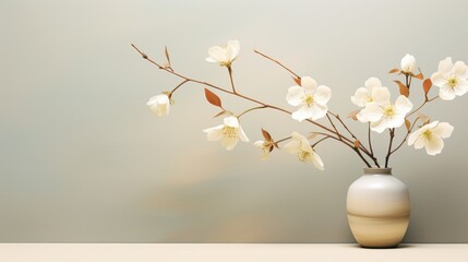 a sophisticated website banner featuring a minimalistic floral display bathed in gentle orange lighting, invoking a sense of grace and refinement - Generative AI