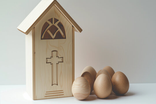 Timber Easter Church Toy Model For Youth DIY Bible Crafts With Natural Earthy Color Tones And Plain Background, Use For Religious Worship Banners Or Child Sunday School Class Flyers In Spring.