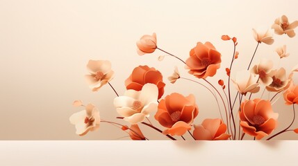 An elegant website banner showcasing a minimalist floral arrangement with soft lighting in orange color, evoking gracefulness and refinement - Generative AI