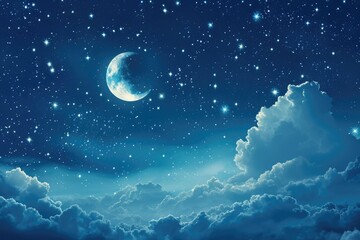Naklejka na ściany i meble Sky night stars and moon islamic night.