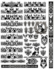 Ornate Victorian Design Elements with Corgi Dogs