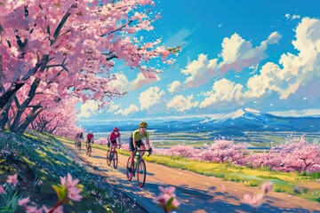 Springtime Cycling Euphoria, spring art - obrazy, fototapety, plakaty
