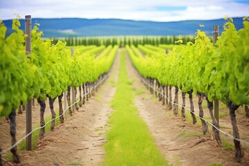 Fototapeta na wymiar lush green vineyard rows in summertime