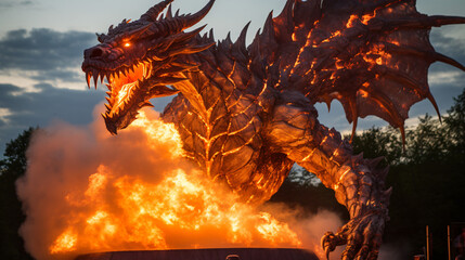 The fireball was blown by the dragon sculpture.