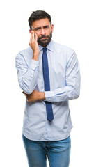Adult hispanic business man over isolated background thinking looking tired and bored with...
