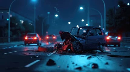 Deurstickers car crash accident on street, damaged automobiles after collision in city © Dz