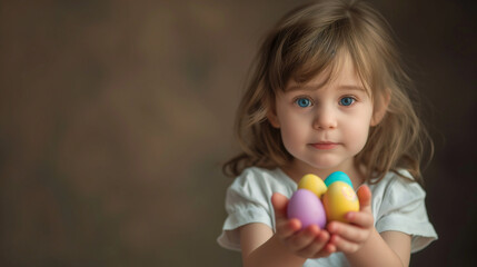 Fototapeta na wymiar Beautiful girl holding Easter eggs outdoors in spring park