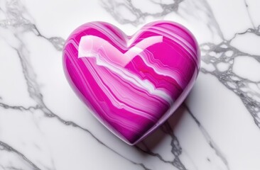 Marble pink heart on a white Marble background. 3d heart.