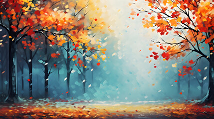 Naklejka na ściany i meble autumn with colorful leaves seasonal landscape background