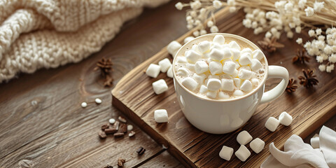 Fototapeta premium cocoa and mini marshmallows
