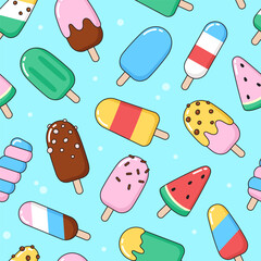Simple ice cream, eskimo, popsicle seamless pattern. Summer, dessert, cute vector cartoon background