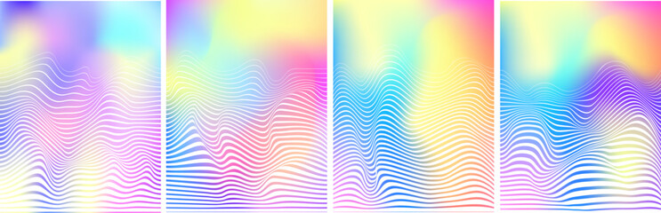 Vector abstract background, colorful iridescent gradient with lines and waves. Y2K aesthetics