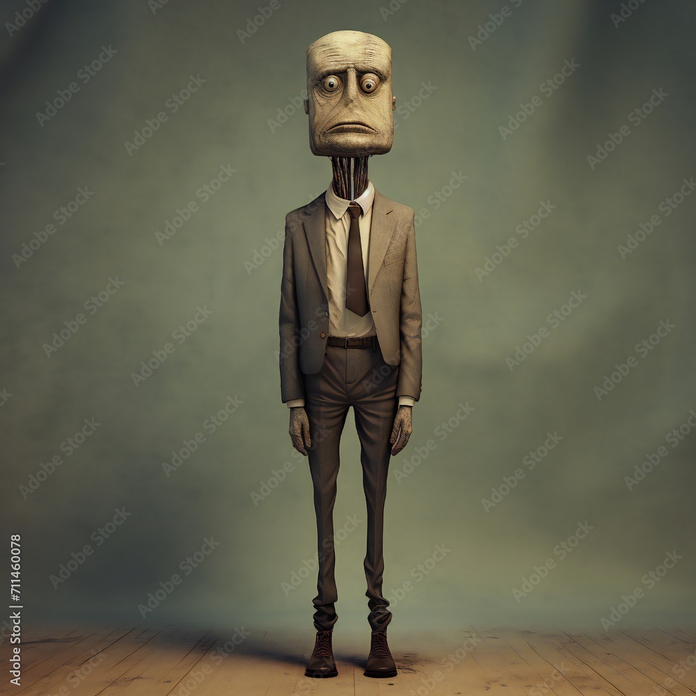 Poster funny cartoon man standing with short torso generative ai