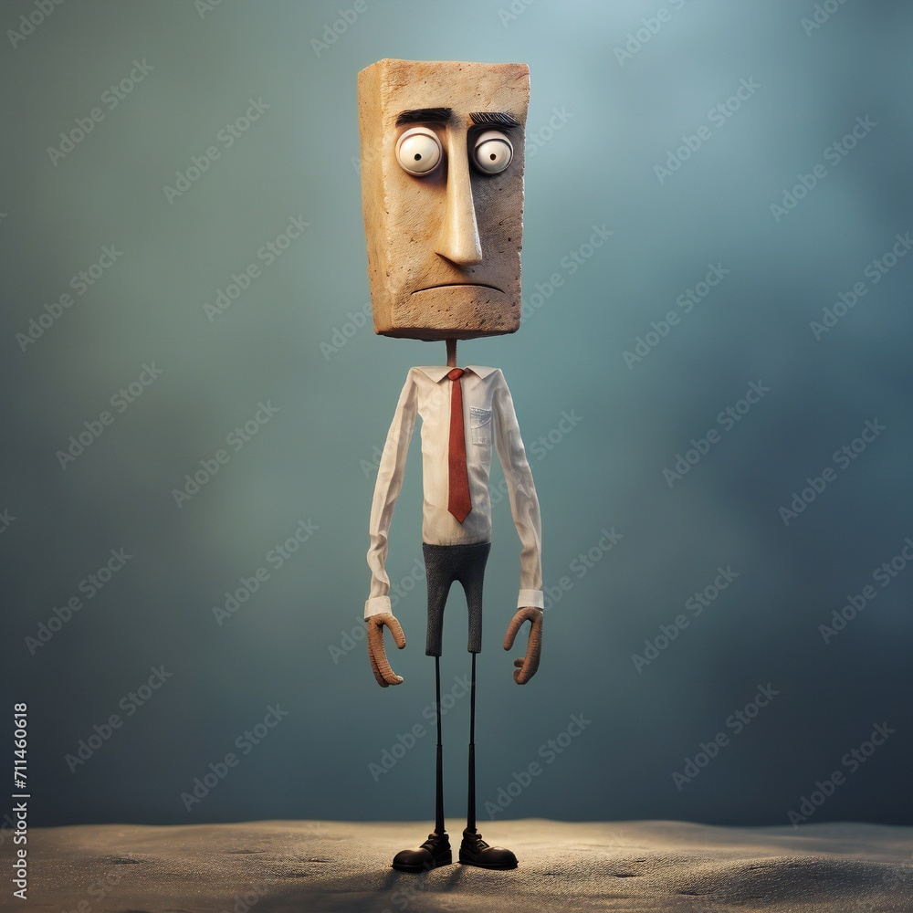 Poster funny cartoon man standing with short torso generative ai