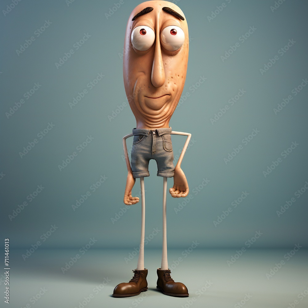 Poster Funny cartoon man standing with short torso Generative Ai