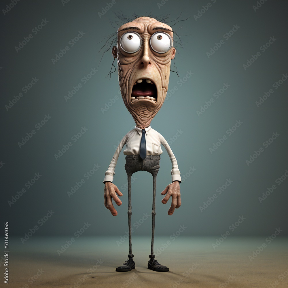 Poster funny cartoon man standing with short torso generative ai