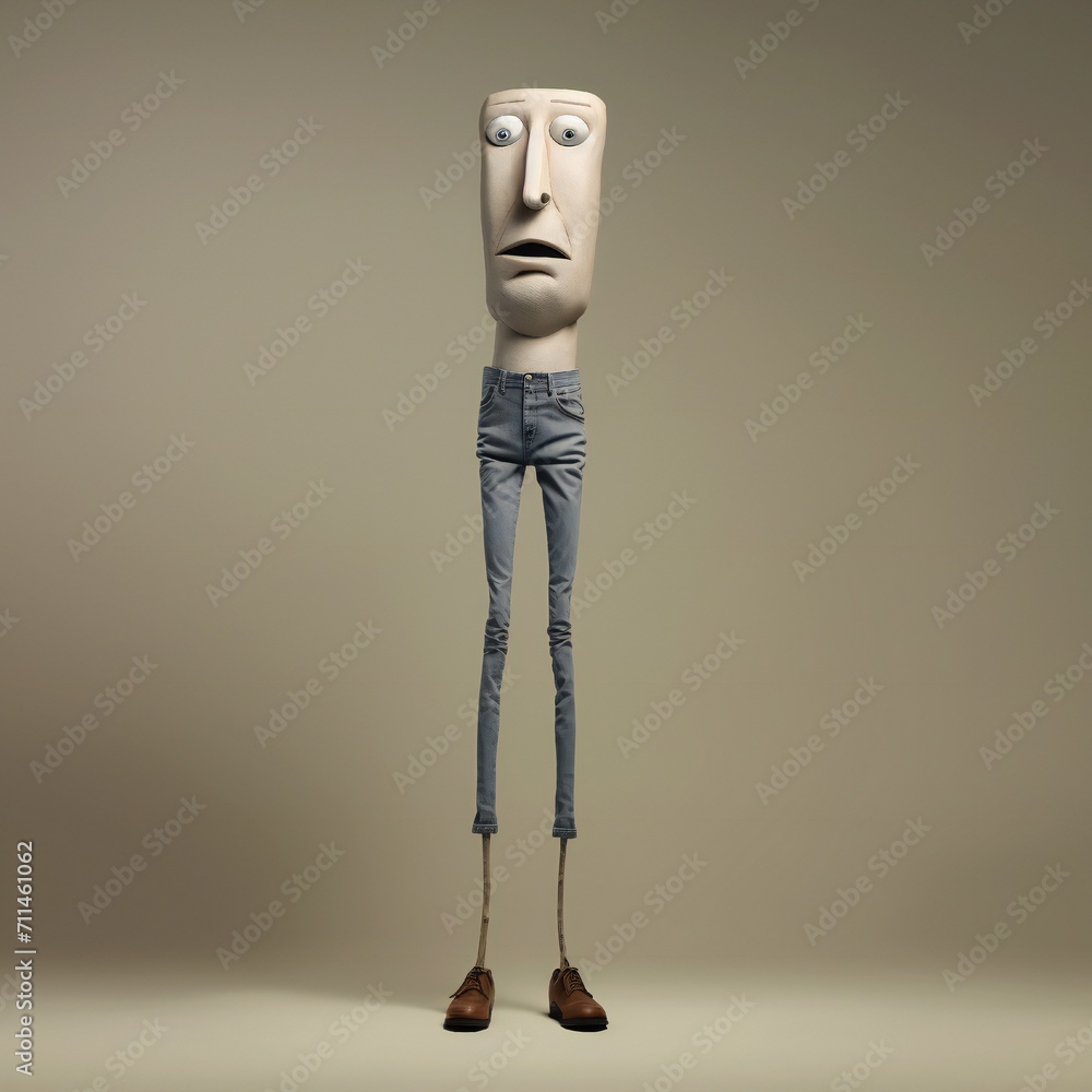 Poster funny cartoon man standing with short torso generative ai