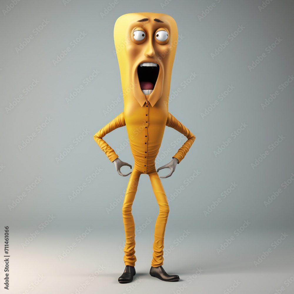 Poster funny cartoon man standing with short torso generative ai