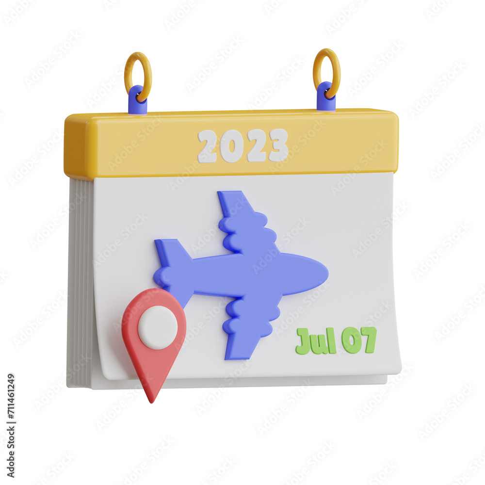 Poster 3d calendar model managing air travel itinerary with ease. 3d illustration, 3d element, 3d rendering