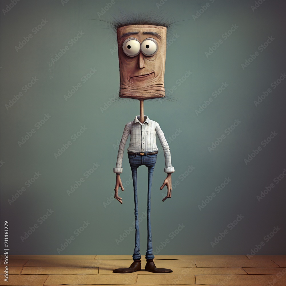 Aufkleber funny cartoon man standing with short torso generative ai