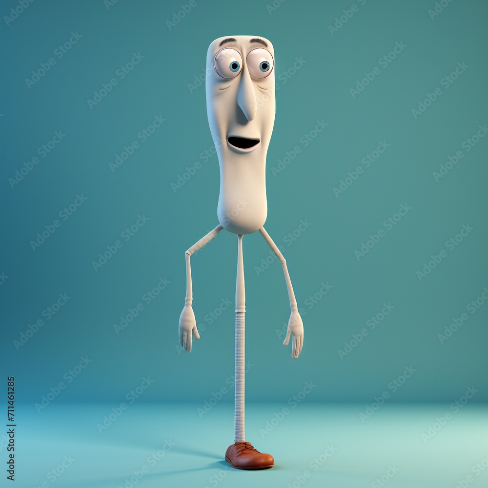 Poster funny cartoon man standing with short torso generative ai