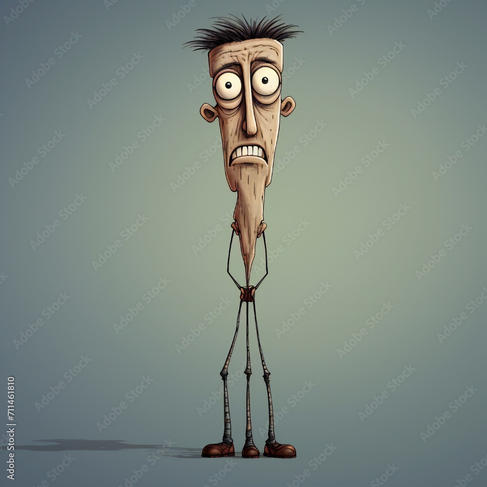 Poster Funny cartoon man standing with short torso Generative Ai