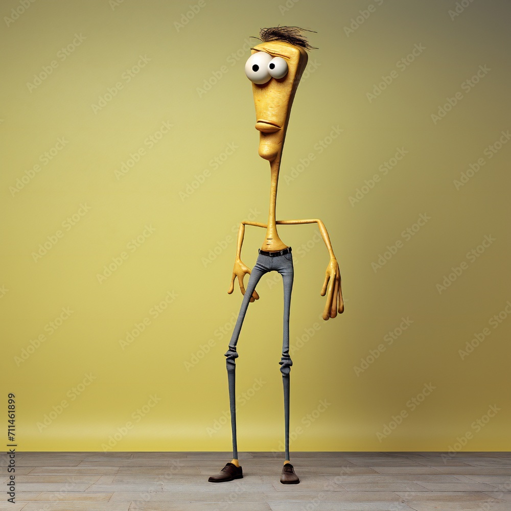 Aufkleber funny cartoon man standing with short torso generative ai