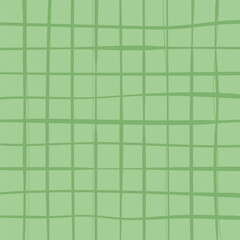 Hand drawn cute grid. doodle green plaid pattern with Checks. Graph square background with texture. Line art freehand grid vector outline grunge print