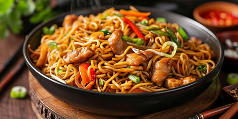 Chinese delicious chow mein - obrazy, fototapety, plakaty