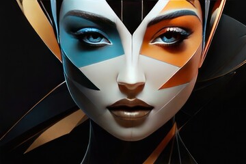 Abstract geometric shapes and face of woman