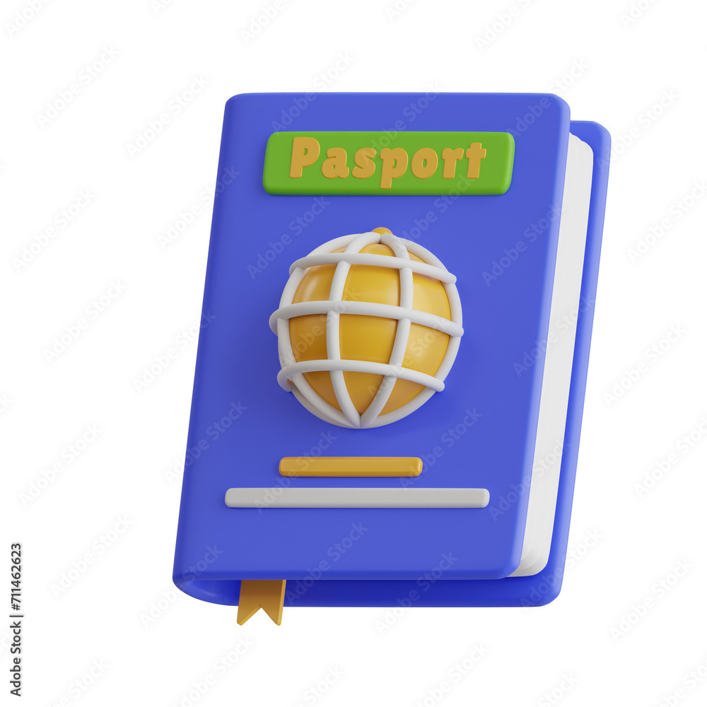 Poster 3d passport model your ticket to adventures around the world. 3d illustration, 3d element, 3d render