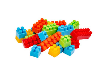 Children toys; colorful plastic blocks on the white background