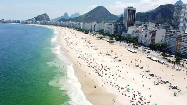 Captivating aerial capture of the Copacabana beach, a popular sandy beach in Rio de Janeiro, Brazil 