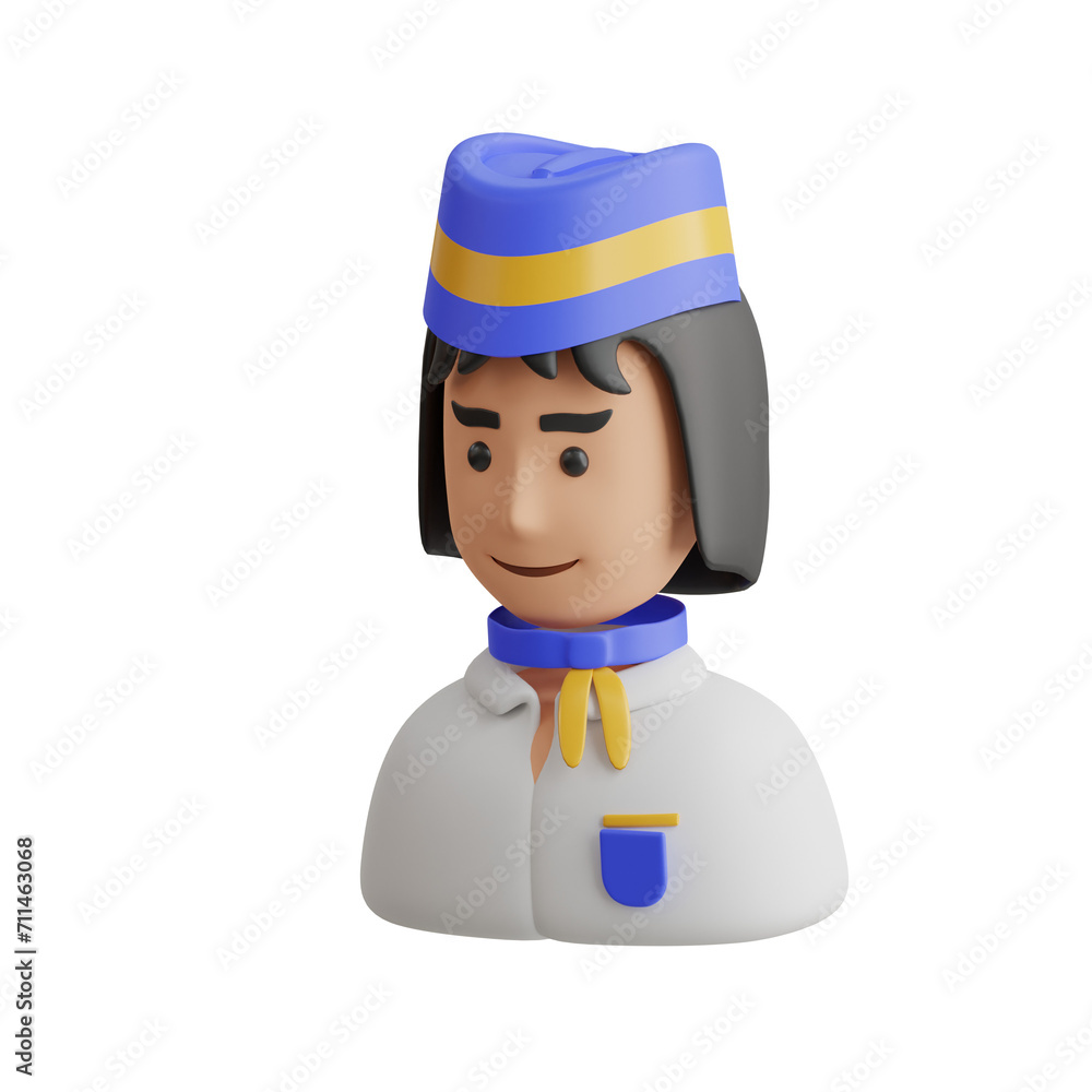 Poster 3d stewardess model comfort and safety in the skies. 3d illustration, 3d element, 3d rendering. 3d v