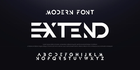 EXTEND Modern alphabet fonts. Typography, Technology, Lettering, Elegant, Fashion, Designs, Serif fonts, Uppercase. Vector illustration