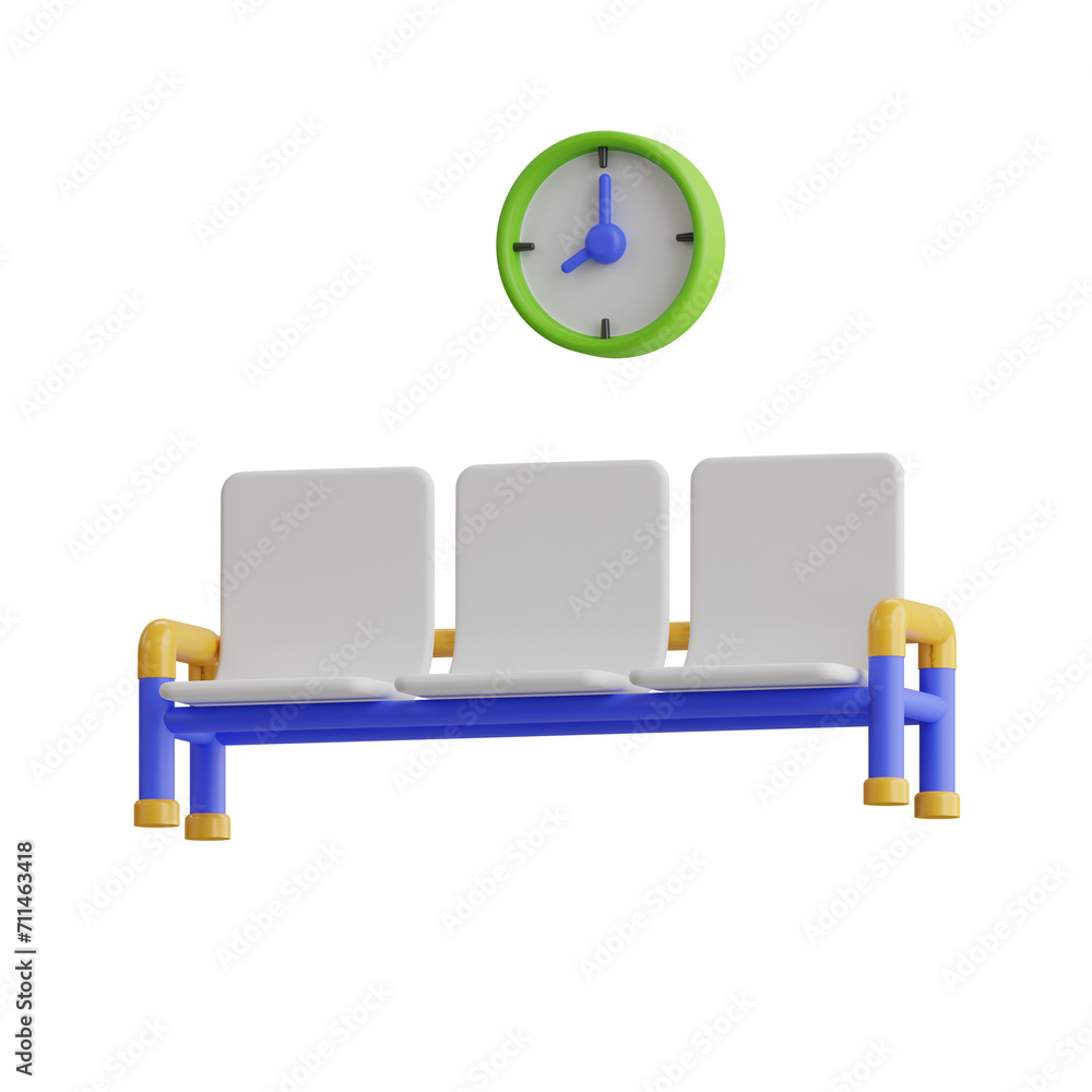 Poster 3d waiting room model creating a relaxing for passengers. 3d illustration, 3d element, 3d rendering.
