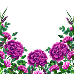 Floral frame from herbs and flowers. Stylish fashion frame.