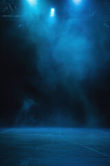 Empty stage or scene with spotlights and blue smoke effect as wallpaper background illustration - obrazy, fototapety, plakaty